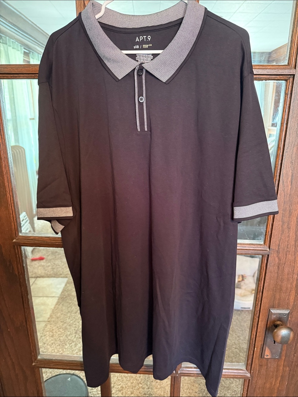 Apt 9 Premier Flex Mens 3XB Black Short Sleeve Polo Shirt Contrast Trim Cotton
